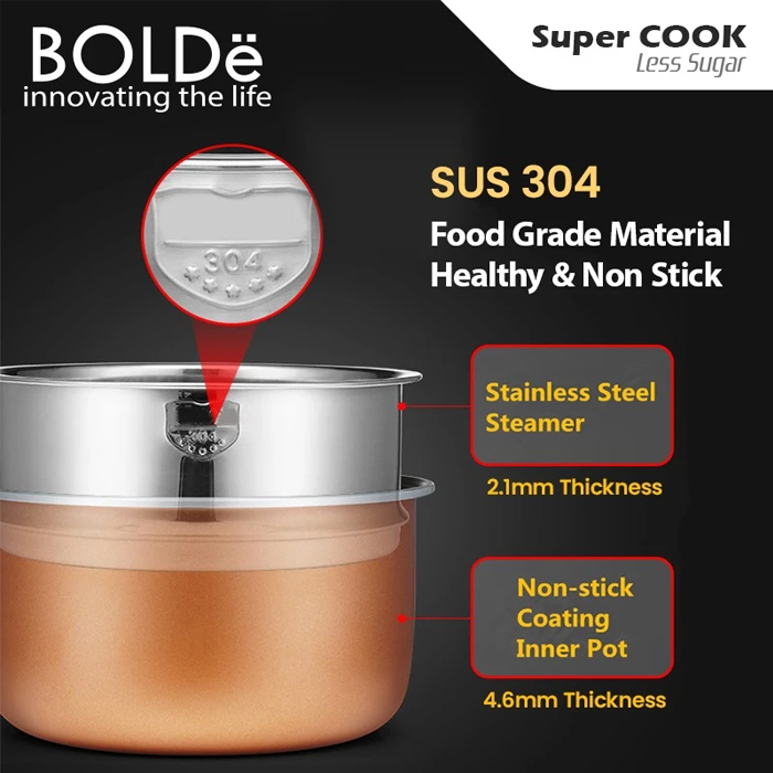 Bolde Rice Cooker Super COOK Less Sugar - Hitam 